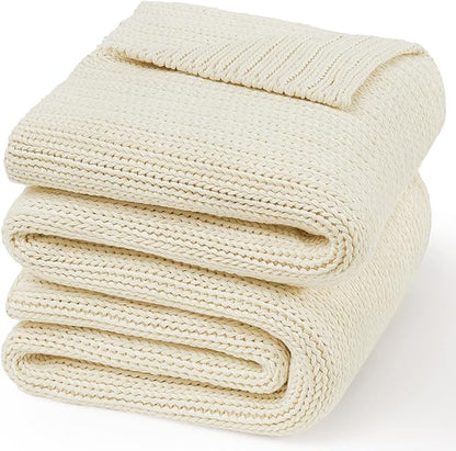 Guohaoi Knitted Weighted Blanket for Adults (Cream 60"x80" 25lbs) No Beads Cooling Throw Blanket for Hot Sleepers, Home Decor Breathable Chunky Knit Heavy Blanket Use on Queen/King Size Bed
