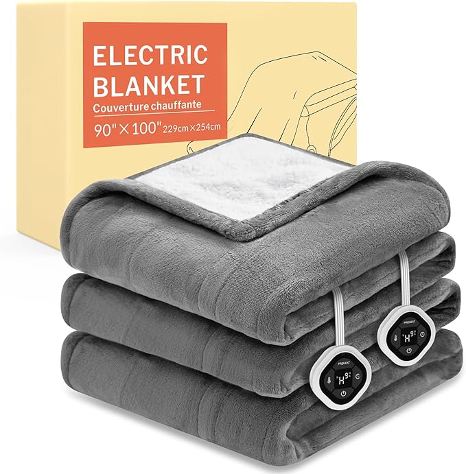 HOMLYNS LuxeHeat Heated Blanket Electric Blanket King Size, Soft Flannel Sherpa Heating Blanket with 10 Heat Settings, 1-10 hrs Timer Auto Shut Off (90x100 inches, Grey)