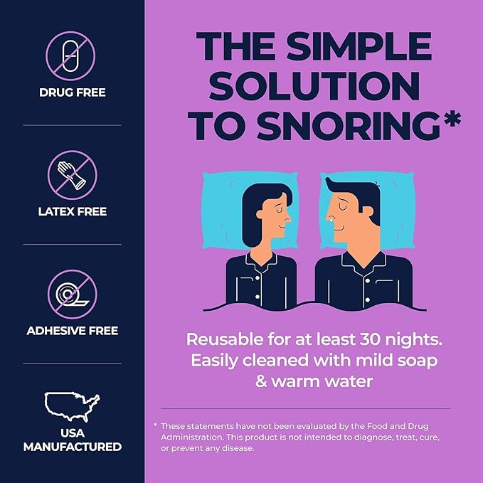 Silent Snooz Nasal Dilator Anti Snore Device | Made in USA - Reusable Unscented Nose Vent (30 Uses)