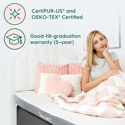 Sleepyhead Twin XL 3 Inch Super Memory Foam Mattress Topper for College Dorm – Copper & Gel Infused, Cooling, Washable Cover, Thick & Comfortable Mattress Pad, Dorm Room Essentials (XL Twin 3")