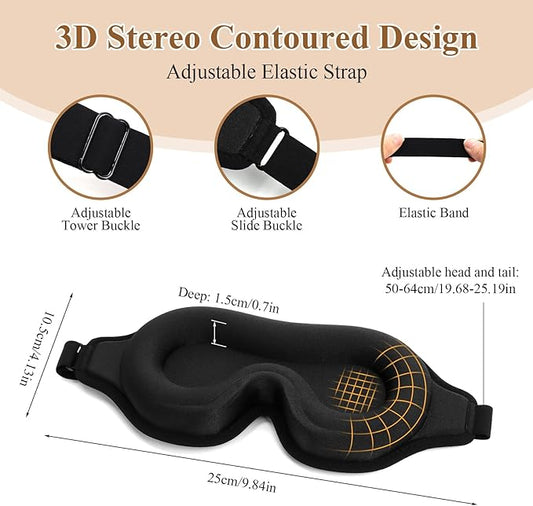 FlyCoco Sleep Mask - 3D Contoured Cup, 99% Black Out, Soft Breathable Lightweight Fluted Design with Adjustable Strap, Eye Cover for Yoga Traveling