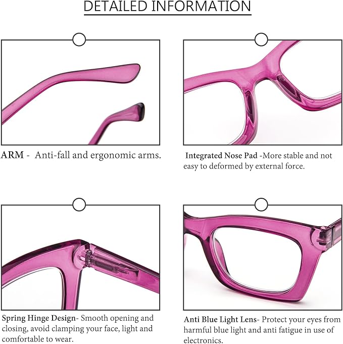 REAVEE Oprah Style Reading Glasses for Women, Blue Light Blocking Stylish Oversized Computer Readers Spring Hinge