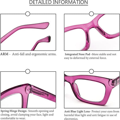 REAVEE Oprah Style Reading Glasses for Women, Blue Light Blocking Stylish Oversized Computer Readers Spring Hinge