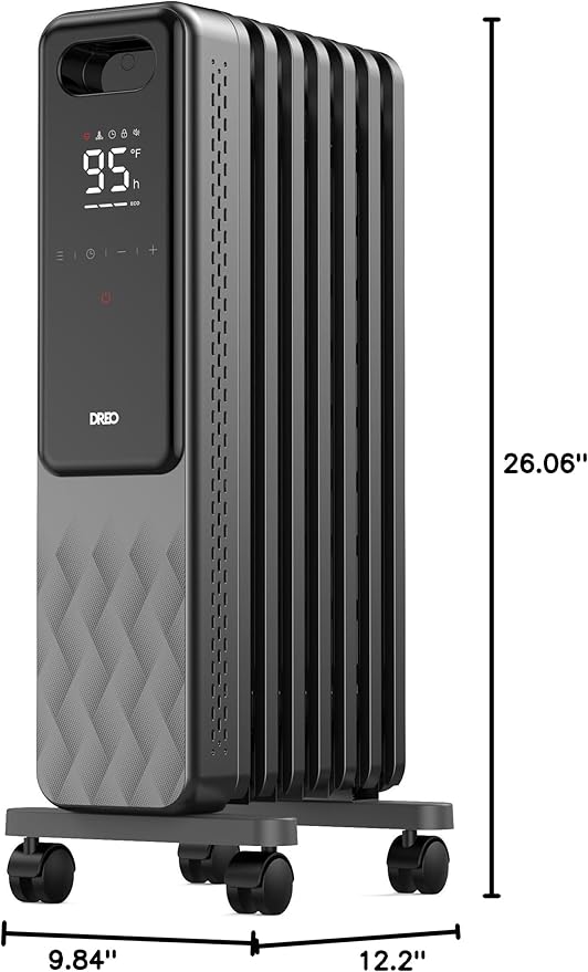 DREO Oil Filled Radiator, Electric Radiant Heaters for indoor use Large Room with Remote Control, Child Lock, 4 Modes, Overheat & Tip-Over Protection, 24h Timer, Digital Thermostat, Quiet, 1500W