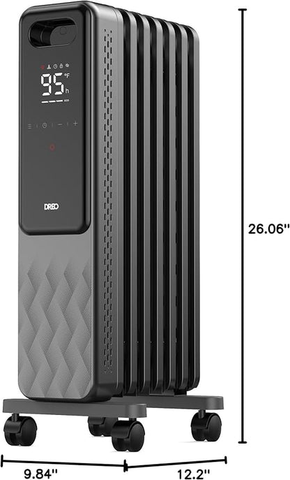 DREO Oil Filled Radiator, Electric Radiant Heaters for indoor use Large Room with Remote Control, Child Lock, 4 Modes, Overheat & Tip-Over Protection, 24h Timer, Digital Thermostat, Quiet, 1500W