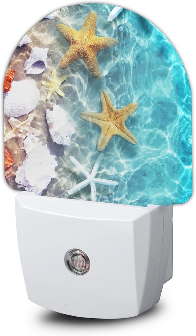 Seashell Starfish Night Light, Beach Night Light Plug into Wall with Dusk to Dawn Sensor, LED Lamp Energy Saving Lights for Men Women Boys Girls,Lamp for Bedroom Bathroom Hallway