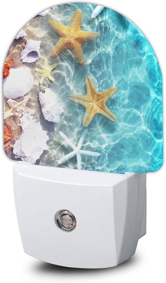 Seashell Starfish Night Light, Beach Night Light Plug into Wall with Dusk to Dawn Sensor, LED Lamp Energy Saving Lights for Men Women Boys Girls,Lamp for Bedroom Bathroom Hallway