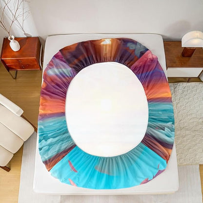 Beach Kids Twin Size Fitted Sheet,Sunset Hawaii Ocean Summer Boys Girls Bed Sheets,Abstract Seashore Coastal Room Decor,Orange Blue Bedding Set,1 Pillowcase(No Flat)