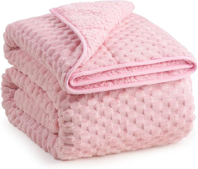 Super Soft Luxury Fleece Sherpa Weighted Blanket 15 lbs for Adults, Turtle Shell Fuzzy Cozy Warm Twin Weighted Throw for Winter, Ceramic Beads Washable Heavy Blankets for Couch Bed, Pink, 48" x 72"