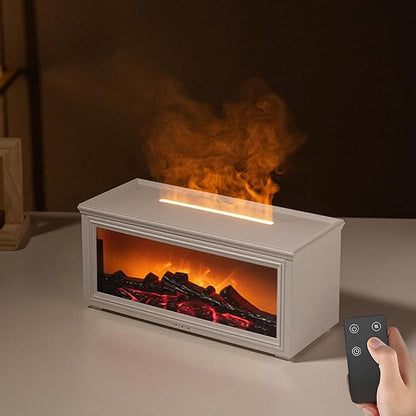 Fireplace Flame Air Diffuser Humidifier,7 Colors Aromatherapy Essential Oil Diffuser,280ml Ultrasonic Cool Mist Humidifier with Remote,3 Gears Timer Shutdown for Home,Bedroom,Office,Yoga(White)
