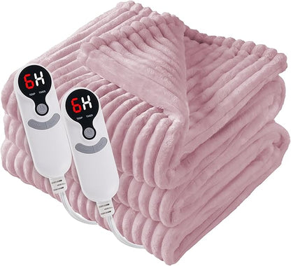 Electric Heated Blanket Queen Size 84"x90" with Cozy Flannel, 6 Heat Settings & 10 Hours Auto Off, Soft & Cozy Warming Throw for Home, Office, or Bed, Machine Washable,Pink