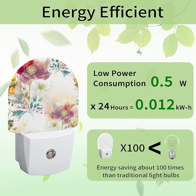 Vintage Flower Burgundy Night Light, Night Light Plug into Wall with Dusk to Dawn Sensor, LED Lamp Energy Saving Lights for Men Women Boys Girls,Lamp for Bedroom Bathroom Hallway
