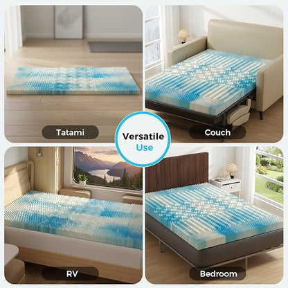 DUMOS 2 Inch 5-Zone Memory Foam Mattress Topper Queen, Cooling Gel Infused Pressure Relief Bed Topper for Back & Hip Pain, Soft Dorm RV Camping Mattress Pad, Blue