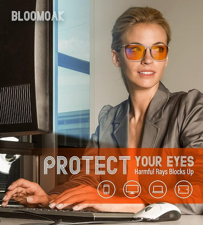 Bloomoak-99% Blue Light Blocking Glasses - Gaming Glasses - Anti Glare - Anti Fatigue -Suitable for Screens, Games, TVs