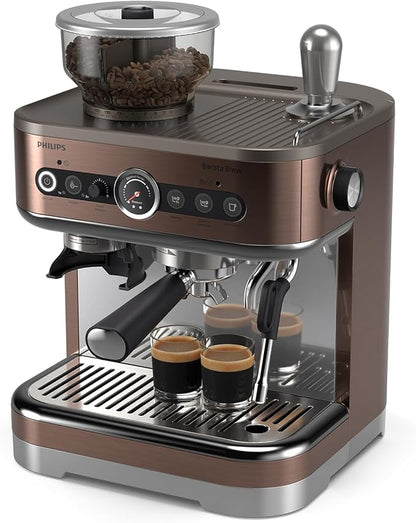 PHILIPS Barista Brew Semi Automatic Espresso Machine - Single & Double Espresso + Americano Button, 280g Dual Bean Container, Intuitive Guidance, Calibrated Tamping, Metal Cappuccino (PSA3228/41)