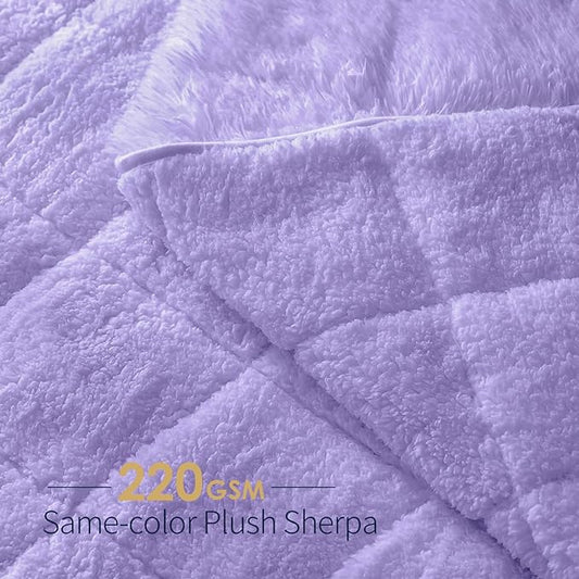 Mr. Sandman Faux Fur Weighted Blanket 20 lbs, Weighted Blanket Queen Size with Luxury Long Fur and Plush Sherpa Back, Super Warm Fuzzy Decorative Heavy Blanket Throw - 60"×80", Light Purple