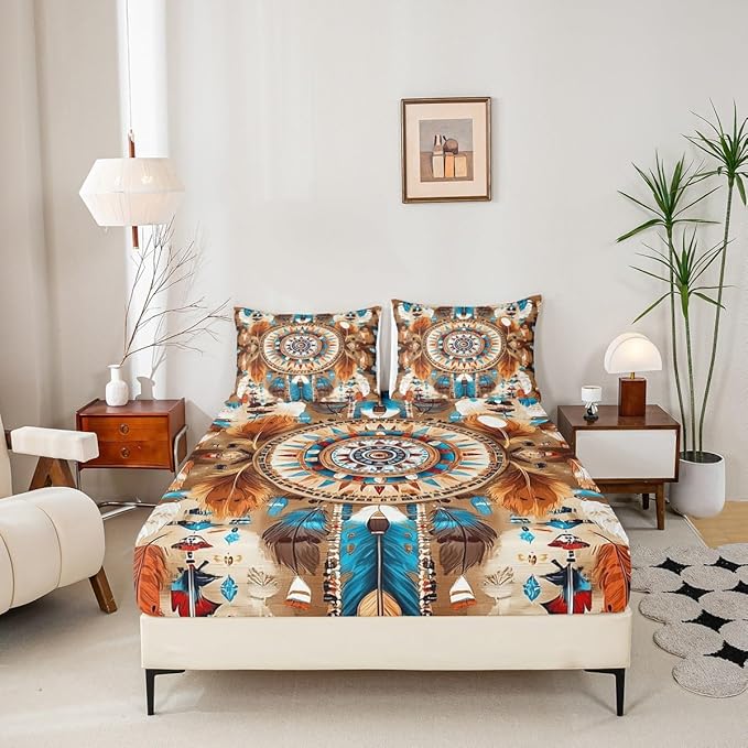 Pixel Game Kids Queen Size Fitted Sheet,Happy Birthday Video Games Room Decor,Check Patchwork Geometric Boys Girls Bed Sheets,Brown Bedding Set,2 Pillowcases(No Flat)