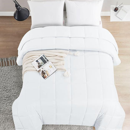 HOMBYS Oversized King Comforter 128x128, Lightweight Quilted Down Alternative Duvet Insert for All Season,White,8 Corner Tabs