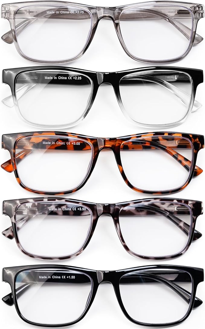 5 Pack Oversized Blue Light Blocking Reading Glasses Men Large Square Wide Readers for Men Big Head/Large Face