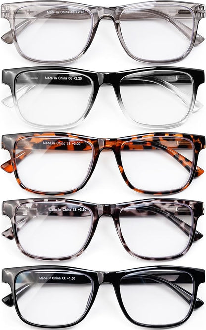 5 Pack Oversized Blue Light Blocking Reading Glasses Men Large Square Wide Readers for Men Big Head/Large Face