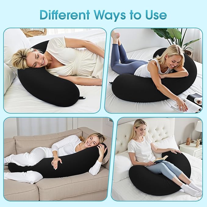 Body Pillow, Long Pillow, Memory Foam Body Pillow, C-Shaped Side Sleep Pillow, Machine Washable Pillowcase, Black-35”×10”