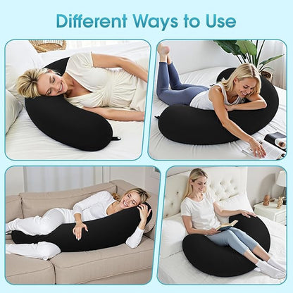 Body Pillow, Long Pillow, Memory Foam Body Pillow, C-Shaped Side Sleep Pillow, Machine Washable Pillowcase, Black-35”×10”