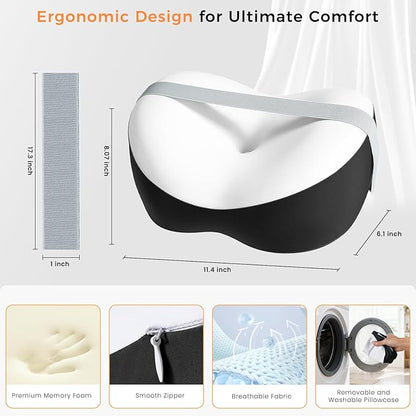 Knee Pillow for Side Sleepers, Memory Foam Leg Pillow for Spine Alignment, Sciatica, Hip & Joint Pain Relief, Breathable Cover & Adjustable Strap for Side/Back Sleepers
