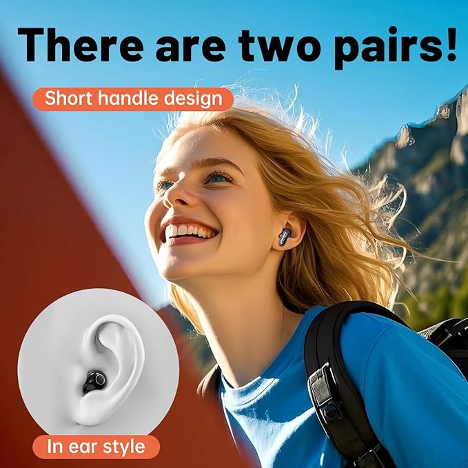 Wireless Bluetooth Headset，Tiny Size Invisible Earbuds，Sleep and Sports Earphones Set, 2 Pairs, Mini and Short Handle Design，for Work Sport Sleeping ﻿ ﻿ (Purple)