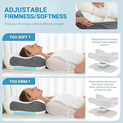 Elviros Cervical Neck Pillow for Neck Pain Relief, CPAP Pillow for Side, Back & Stomach Sleepers, Ergonomic Orthopedic Pillow for CPAP Users to Reduce Air Leaks and Mask Pressure, Dark Grey