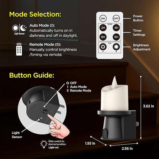 2-in-1 Plug in Night Light (1 Pack) - Dual Mode: Sensor & Remote Control - Modern Farmhouse Black Candle Wall Sconce for Industrial Decor, Hallway, Halloween (Matte Black) (Black, 1 Pack)