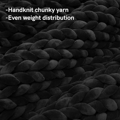 YnM Velvet Weighted Blanket, Handmade Chunky Knitted Design, Soft and Cozy, Temperature Regulating and Breathable, Machine Washable Throw for Sleep or Home Decor (Black, 50x60 Inch, 10lbs)
