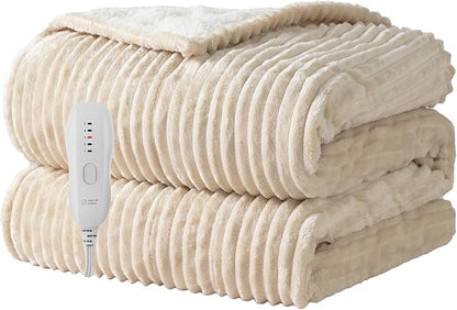 Heated Blanket Electric Throw 50”X60”-Heating Blanket with 5 Heat Settings-3 Hours Auto Off,ETL Certified,Machine Washable (Beige)