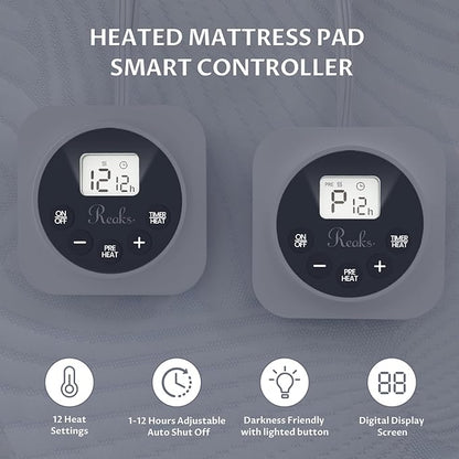 California King Size Electric Heated Mattress Pad - Bed Warmer with Memory & Preheat Functions, 12 Heat Settings Dual Control for 1-12 Hours Auto Off, Lighted Button