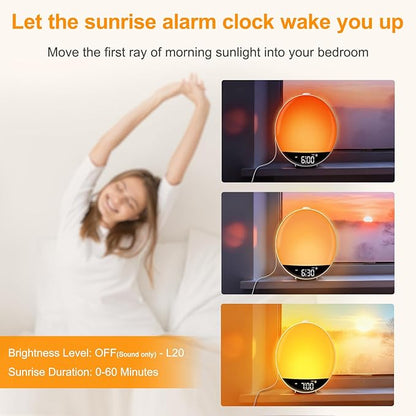 DreamSky Digital FM Radio with Bluetooth Speaker and Sleep Timer, 20 Preset Stations, Hi-Fi Clear Loud Sound, Wake up Light Sunrise Alarm Clock with Sound Machine, Dimmable Night Light, Small Gifts