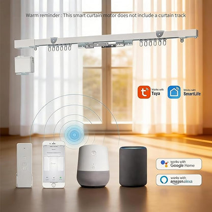 Mini WiFi Motor with Plug for Smart Curtain Track System, Automatic Ceiling Curtain Opener, Motorized Curtains with App, Voice, Remote Control, Compatible with Alexa,Google and Siri