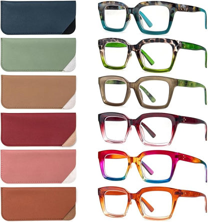 DXYXYO 6 Pack Oversized Square Reading Glasses 1.5 for Women Blue Light Blocking Fashion Oprah Style Computer Readers, S4