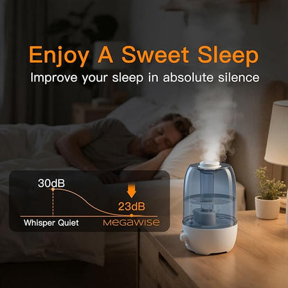 MEGAWISE Cool Mist Humidifier for Kid bedroom with 3.2L Large Capacity, No leakage Design Fine Mist Output Auto Shutoff, Essential Oil Safe Tank (White)