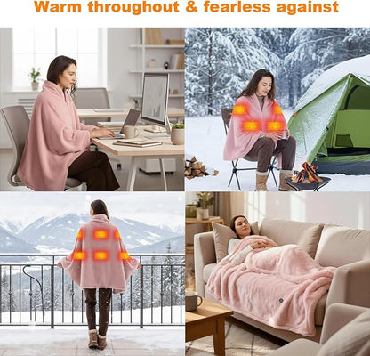 16000mAh Heated Blanket Battery Operated Soft Cordless Heated Blanket Shawl Portable Heated Throw Blanket Poncho Wraps Fast Heating with 3 Heat Levels 6 Heating Zones