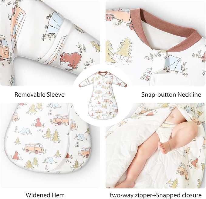 ikaufen Baby Sleep Sack 100% Cotton Smart Thermostatic Stay Snug Swaddle Transition Sleeping Bag 1.0 TOG