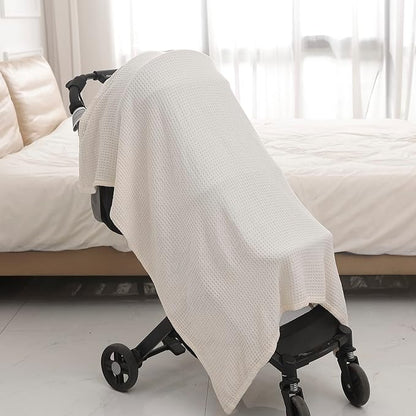 36” X 40” Inches Cooling Baby Waffle Weave Blanket, Ultra-Soft Lightweight Receiving Blanket for Newborn, Breathable Comfortable Baby Swaddle Blanket for Boys and Girls(Natural)
