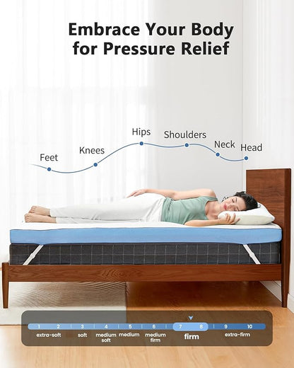 PERLECARE 3 Inch Firm Mattress Topper Full Size, Cooling Gel-Infused & Bamboo Charcoal Memory Foam Bed Topper for Pressure Relief, High-Density Mattress Pad with Removable Cover, CertiPUR-US Certified