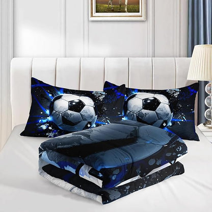 Football Comforter Set Twin Size,Balls Game Pattern Kids Comforter for Boys Girls Teens Soccer Room Decor,Sports Themed Football Court Bedding Sets with 2 Pillowcases.