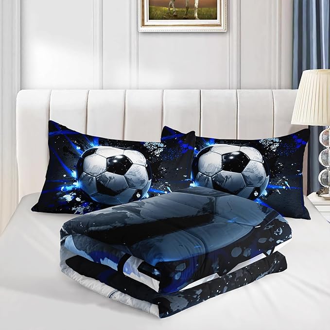 Football Comforter Set King Size,Balls Game Pattern Kids Comforter for Boys Girls Teens Soccer Room Decor,Sports Themed Football Court Bedding Sets with 2 Pillowcases.