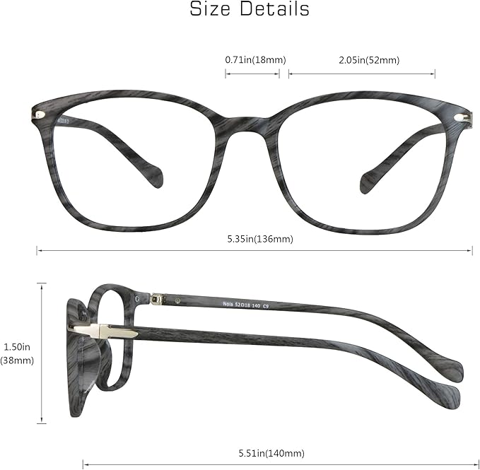 VisionGlobal Blue Light Blocking Glasses for Women/Men, Anti Eyestrain, Computer Reading, TV Glasses, Stylish Square Frame, Anti Glare (Wood, No Magnification)