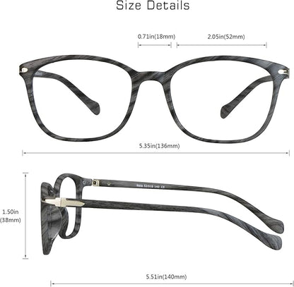 VisionGlobal Blue Light Blocking Glasses for Women/Men, Anti Eyestrain, Computer Reading, TV Glasses, Stylish Square Frame, Anti Glare (Wood, No Magnification)