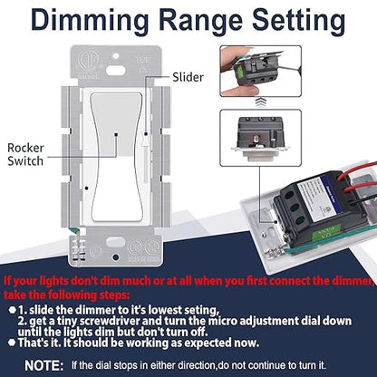 Dimmer Light Switch,Greencycle 24PK Single Pole/3 Way Dimmer Switch for Dimmable 150W LED CFL Light,600W Halogen and Incandescent,15A 120V,Neutral Wire Not Required,Residential/Commercial,ETL Listed