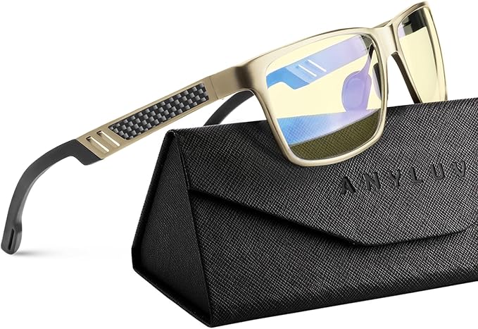 ANYLUV Blue Light Glasses Men, Relieve Eyestrain and Eye Protection, Al-Mg Metal Computer Blue Light Blocking Glasses