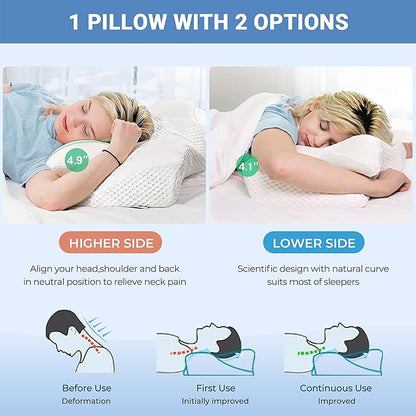 Elviros Cervical Memory Foam Pillows for Neck and Shoulder Pain, Ergonomic Orthopedic Sleeping Support Pillow for Side Sleepers, Back and Stomach Sleepers (Blue)