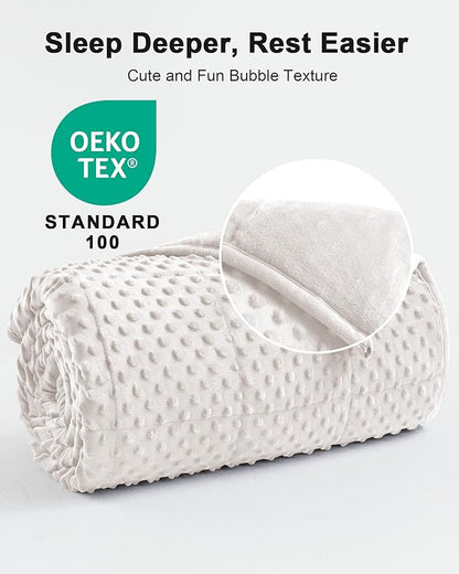 Weighted Blanket for Adults Twin Size 15 lbs, Soft Cooling Minky Dot Heavy Breathable Blanket for All-Season, Washable Weighted Throw with Glass Beads, 48 x 72 Inches, Cream