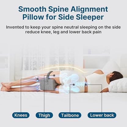 Knee Pillow for Side Sleepers-Memory Foam Leg Pillow for Between Legs-Sciatica,Hip&Back Pain Relief,Spinal Alignment Leg Cushion,Grey
